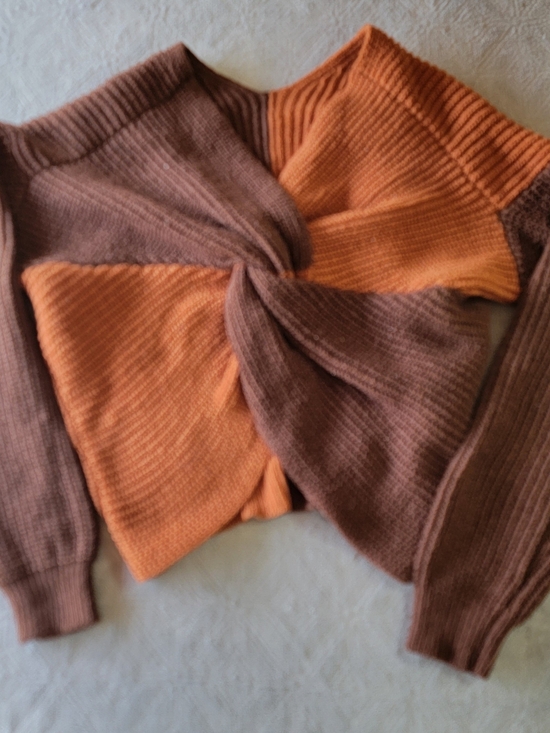 No Boundaries Sweaters - No Boundaries Brown and Orange Off-the-Shoulder Twist Sweater